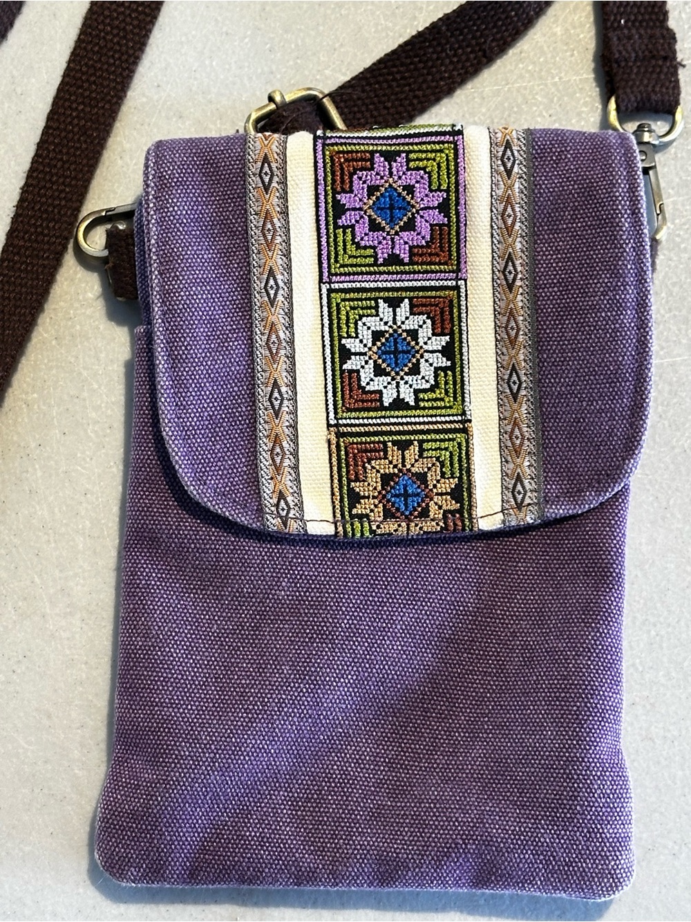 Purple Embroidered Crossbody Bag – Unbranded